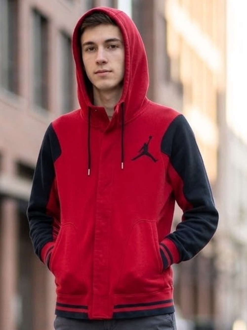 Jordan Red and Black Full-Zip Hoodie Jacket with Jumpman Logo medium